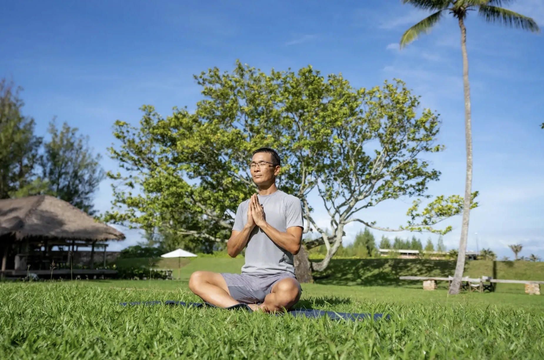 Meditation on the lawn at Knai Bang Chatt