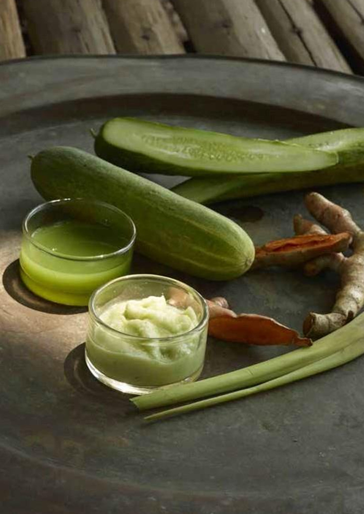 Cucumber, turmeric and lemongrass prepared for a treatment